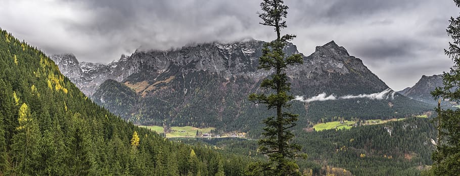 hintersee, mountains, view, alpine, bavaria, lake, berchtesgaden HD wallpaper