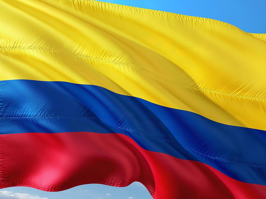 blue, red, and yellow striped flag, international, colombia, multi colored, HD wallpaper