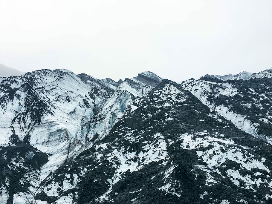 mountain covered with snow, aerial view of mountain, peak, summit HD wallpaper
