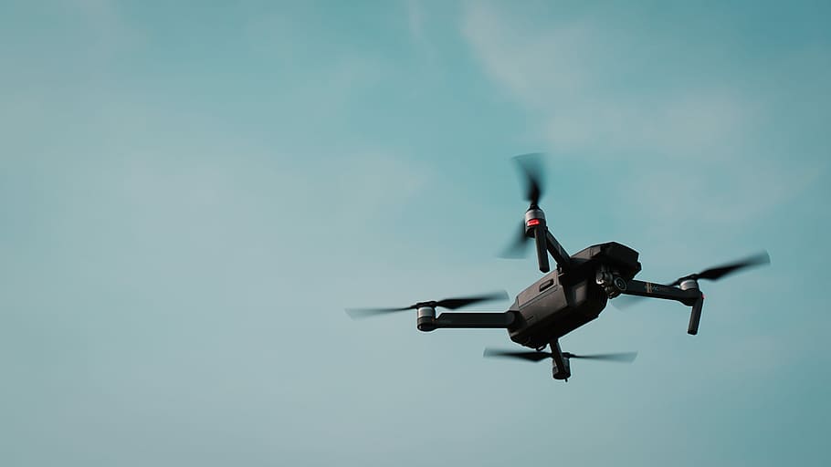 black and gray quadcopter drone, black quadcopter drone on air HD wallpaper