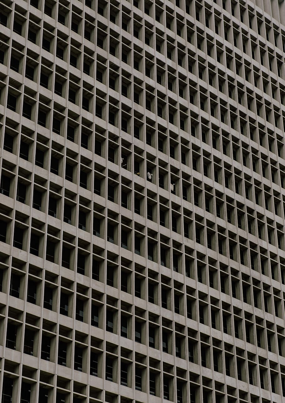 concrete building, grey high-rise building, facade, exterior HD wallpaper