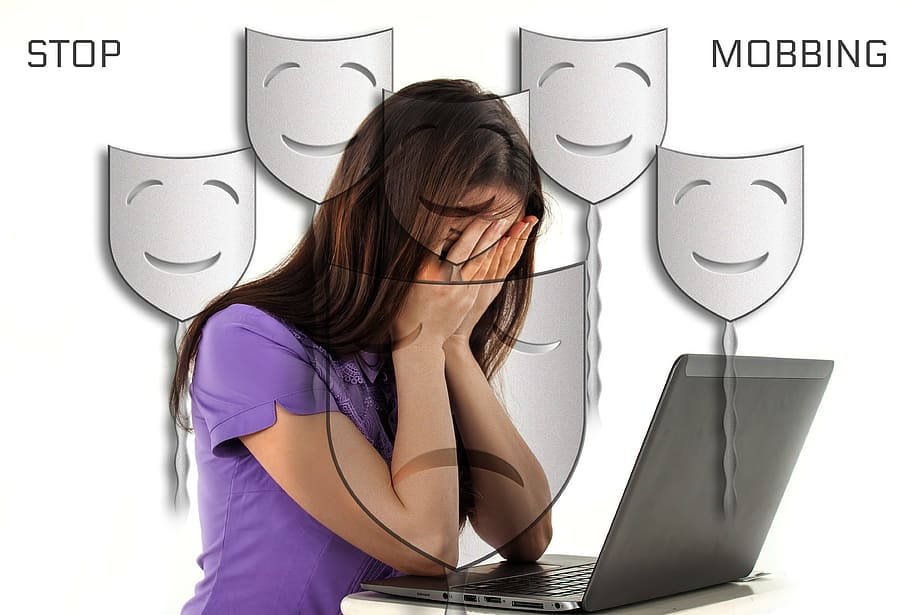 woman sitting near laptop, bullying, exclude, young people HD wallpaper