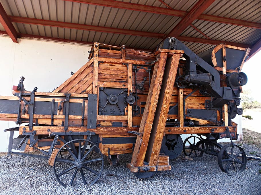 thresher, wheat, threshing machine, old, history, ornament HD wallpaper