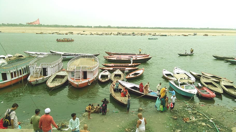 ganges river, varanasi, india, ganga river, nautical vessel, HD wallpaper