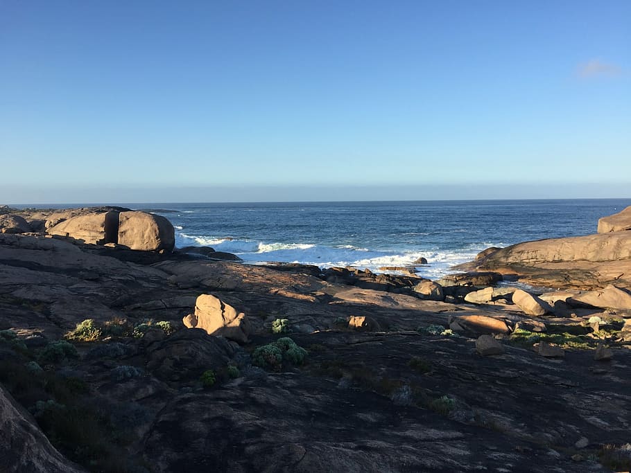 ocean, rocks, waves, blue, coastline, outdoor, sea, water, sky HD wallpaper