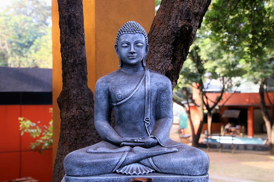 blue concrete buddha statue, religion, spiritual, symbol, faith