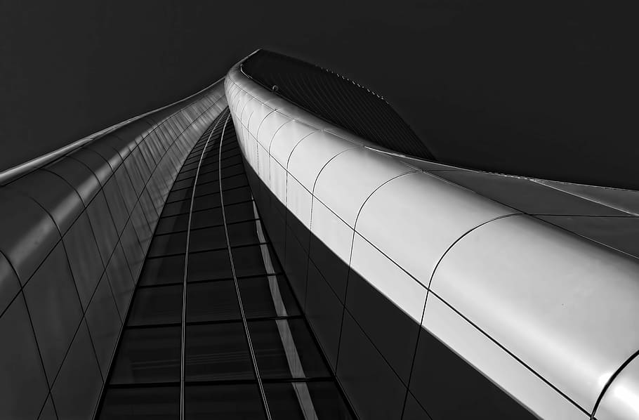 architectural photography of building, low-angle grayscale photo of high-rise building HD wallpaper