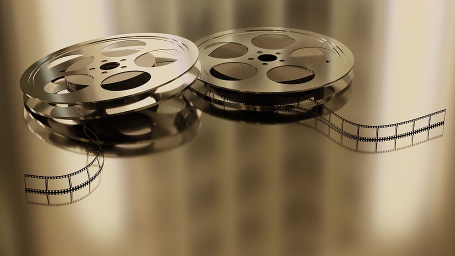 two film reels, film roll, filmstrip, analog, cinema, vintage