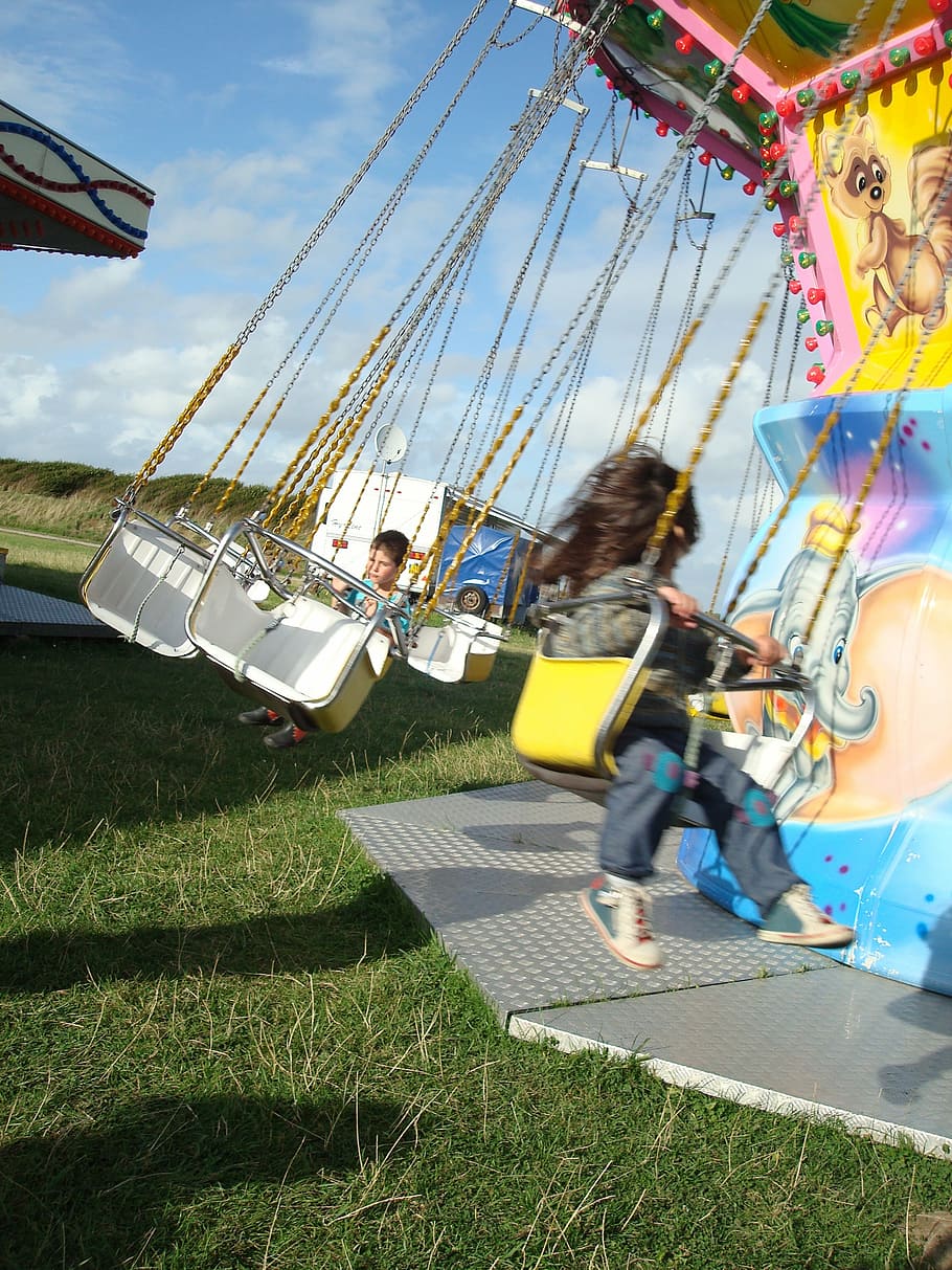 manege, child, swing, people, fun, outdoors, traveling Carnival HD wallpaper
