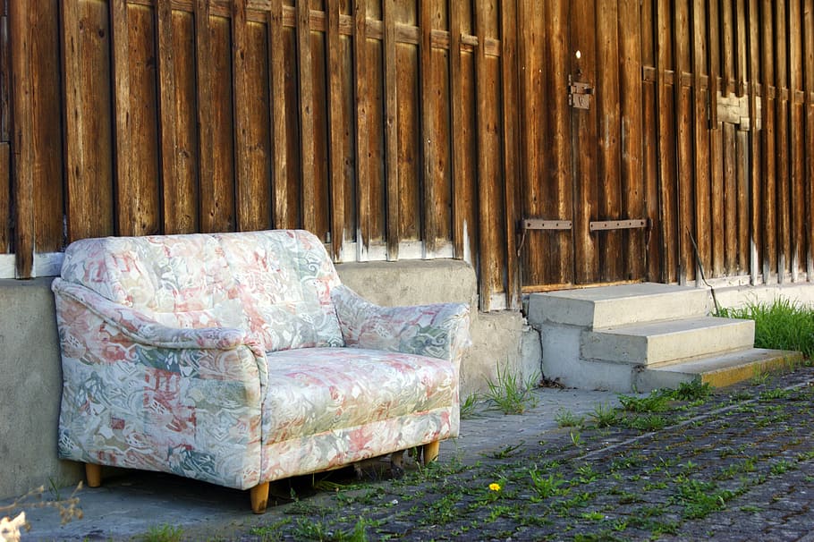 sofa, barn, old, wood, architecture, no people, day, built structure HD wallpaper