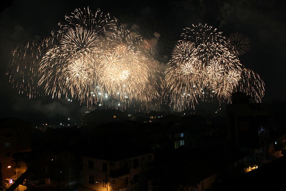 firework, night, illuminated, firework display, motion, event HD wallpaper