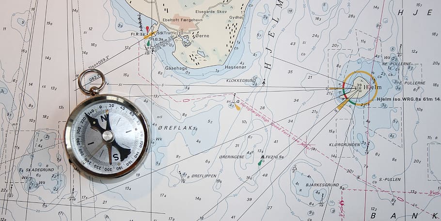 compass on map, Chart, North, maritim, direction, planning, guidance