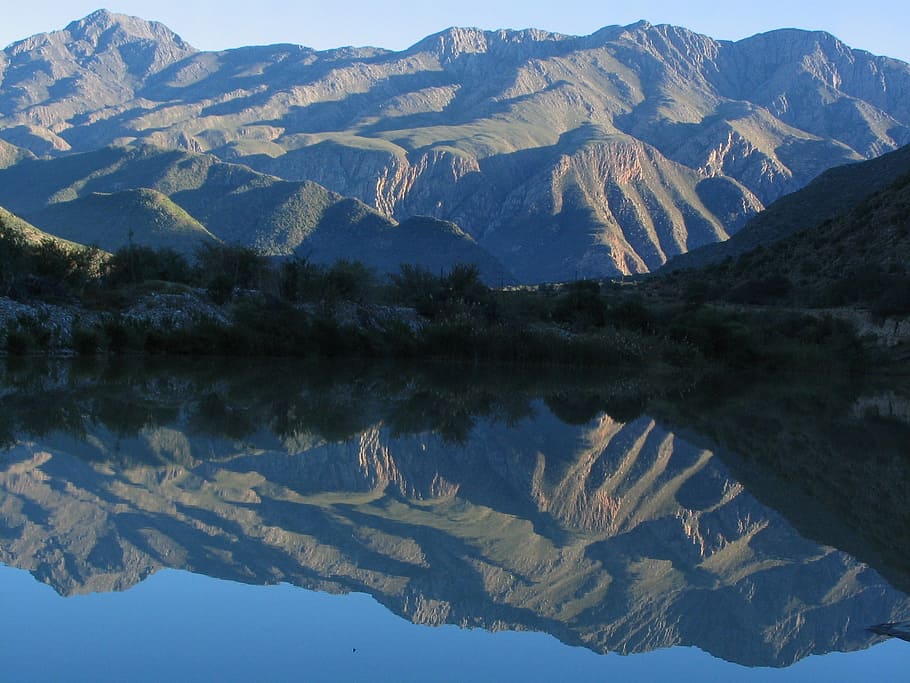 mountain, water, reflection, lake, scenery, rugged, mountains HD wallpaper