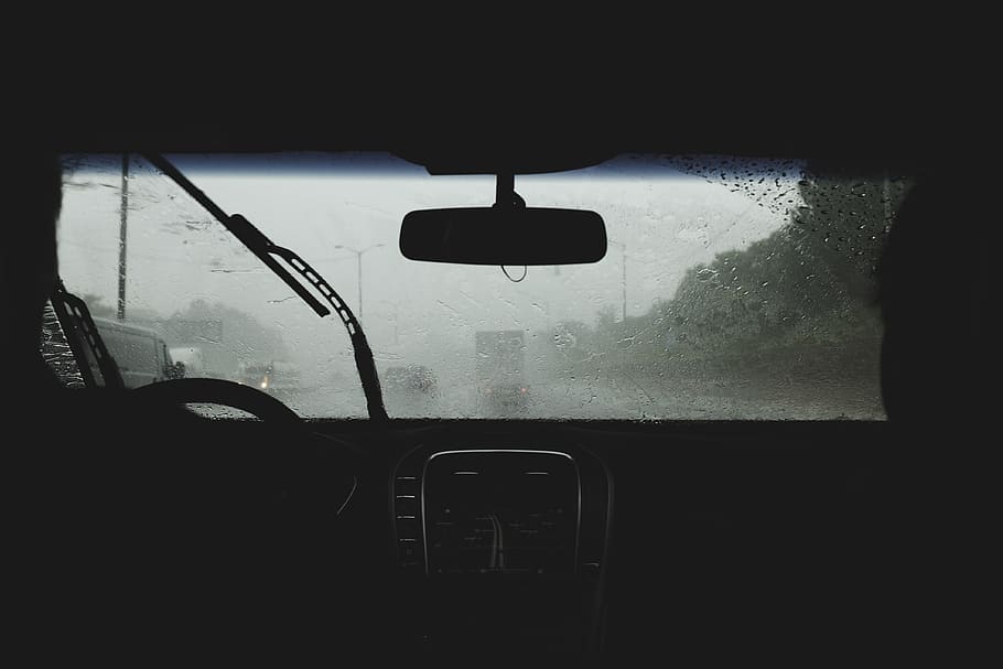 two person driving on rainy road, clear dashboard vieww, glass HD wallpaper