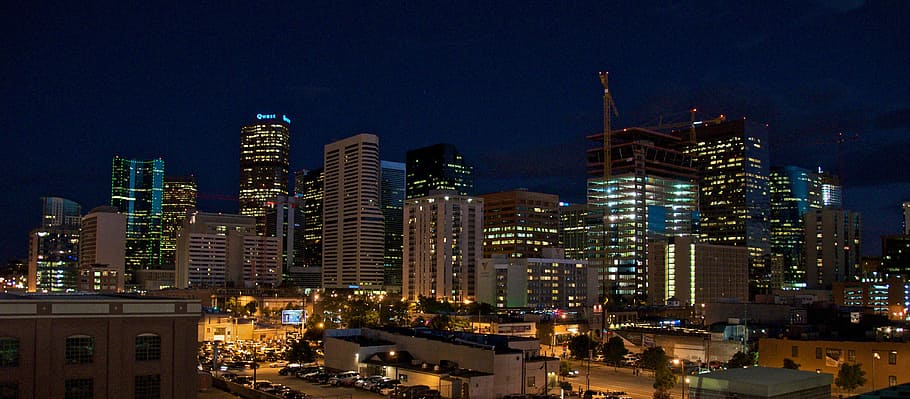 Night Time Cityscape and lights in Denver, Colorado, building