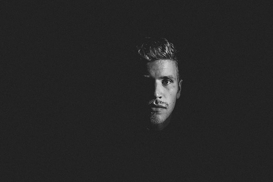 black-and-white, dark, face, man, person, portrait, one person HD wallpaper
