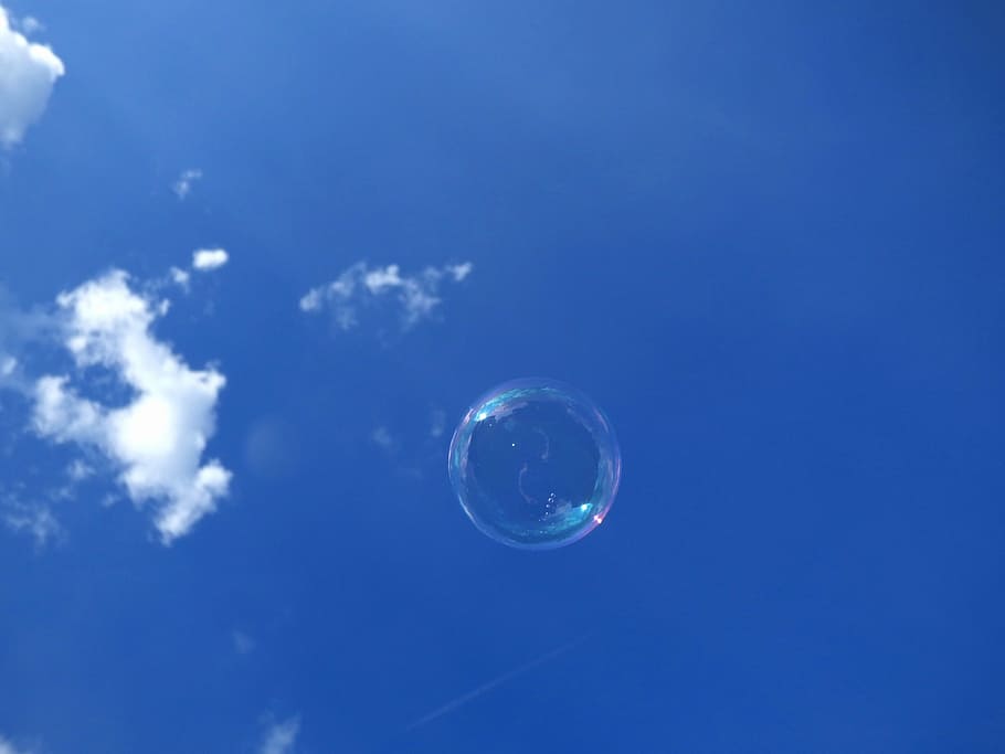 clear bubble under blue sky, heaven, cloud, blue background HD wallpaper