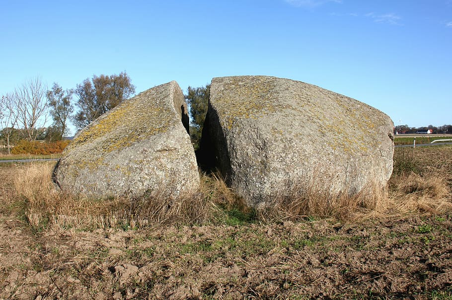 glemmingebro, stone, large, cleft, sky, land, plant, field HD wallpaper