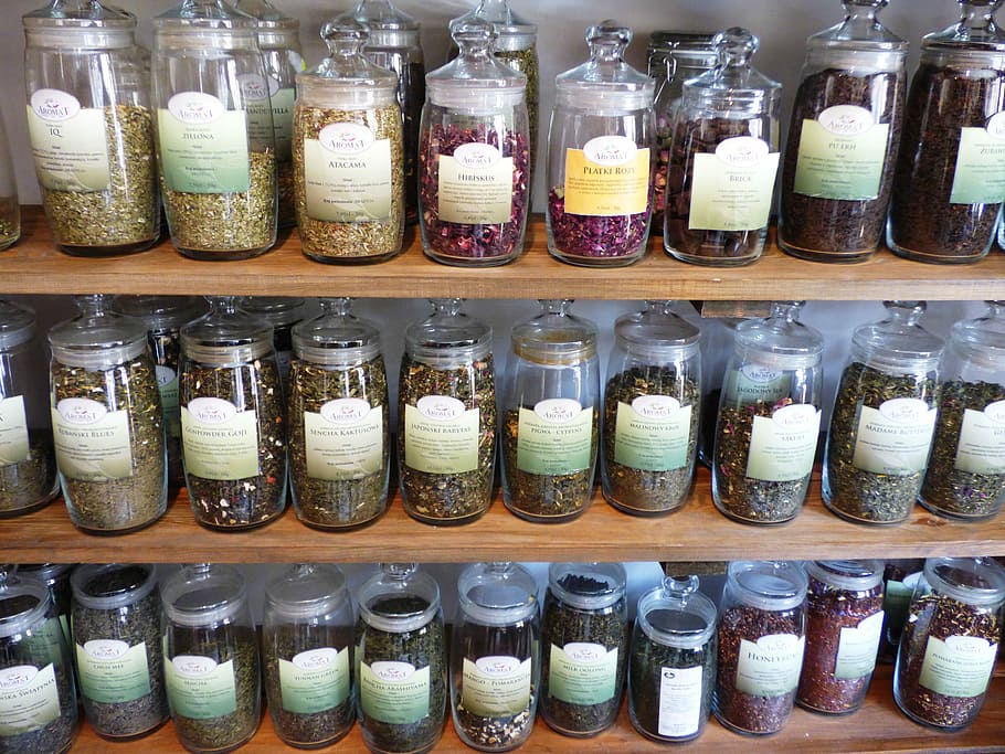 clear glass candy jar lot, Jars, Tea, Herbs, Ceylon, Drink, green, HD wallpaper