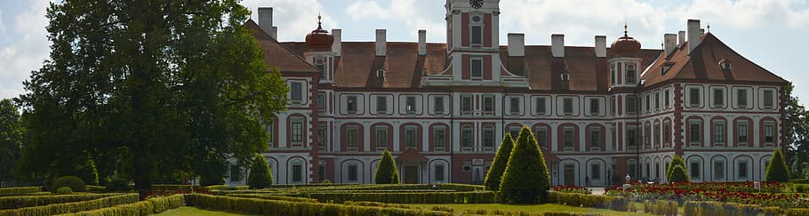 panorama, castle, garden, architecture, building exterior, built structure HD wallpaper