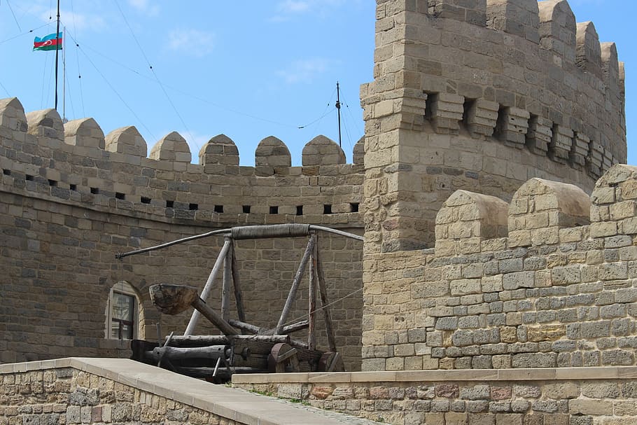 baku, azerbaijan, girl's castle, sky, architecture, history HD wallpaper