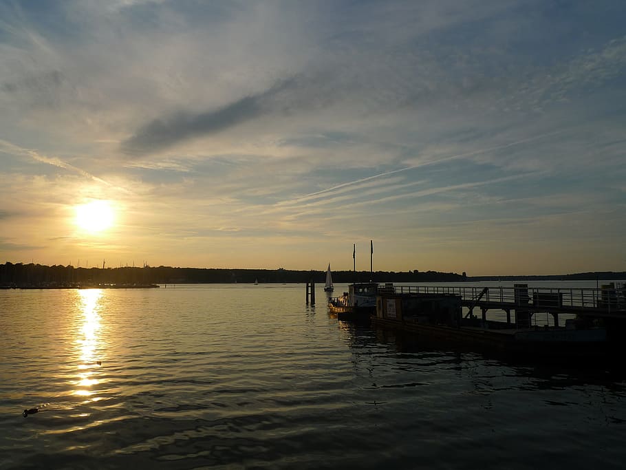 Lake, Sunset, Potsdam, Wannsee, sea, nature, pier, sky, water, HD wallpaper