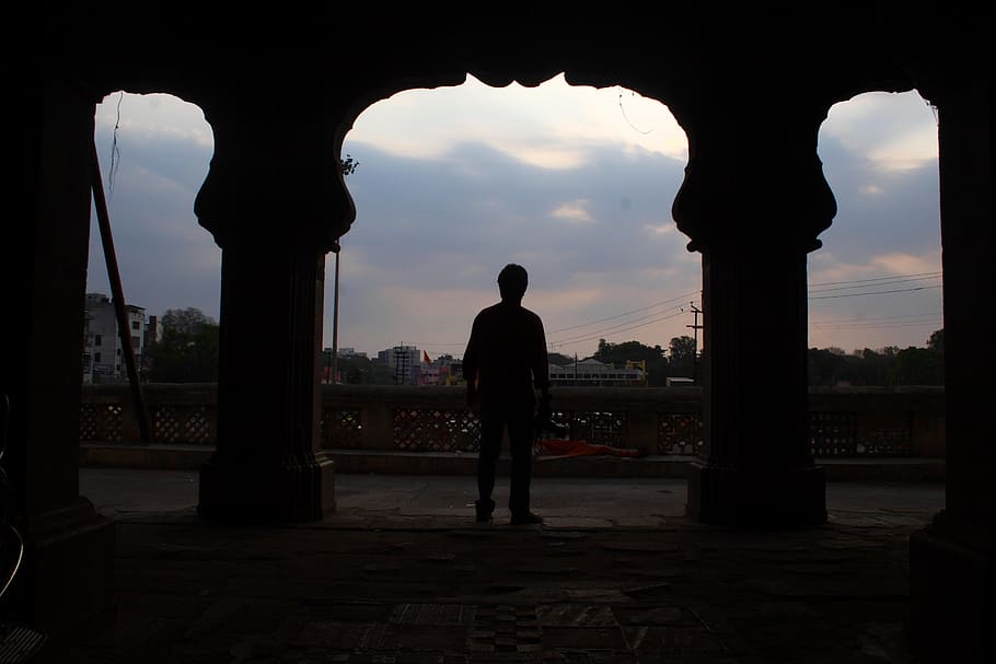 Evening, River, Sunset, Sky, silhouette, one person, architecture HD wallpaper