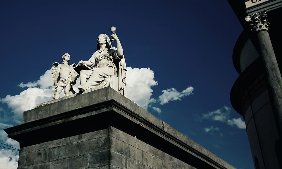 sky, art, landmark, clouds, blue sky, daylight, monument, outdoor HD wallpaper