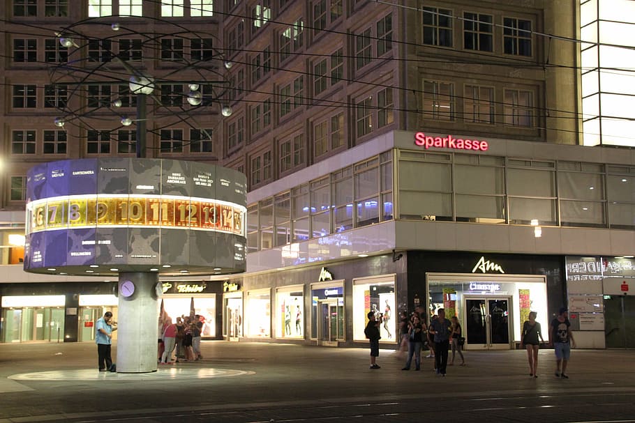 world clock, berlin, architecture, alexanderplatz, urania world time HD wallpaper