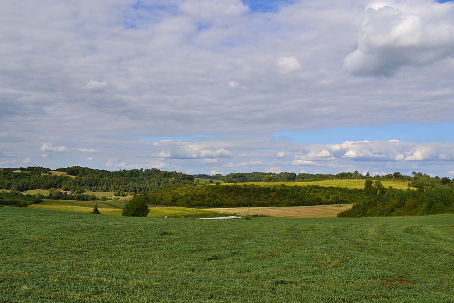clouds, fields, nature, prairie, pre, landscape, sky, dordogne HD wallpaper