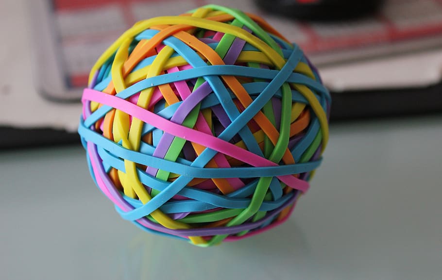 rubber bands, elastic, ball, office accessories, supplies, backdrop