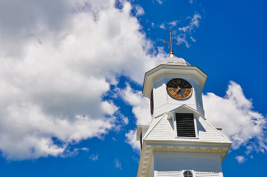 HD wallpaper: steeple, clock, tower, travel, building, historic, town