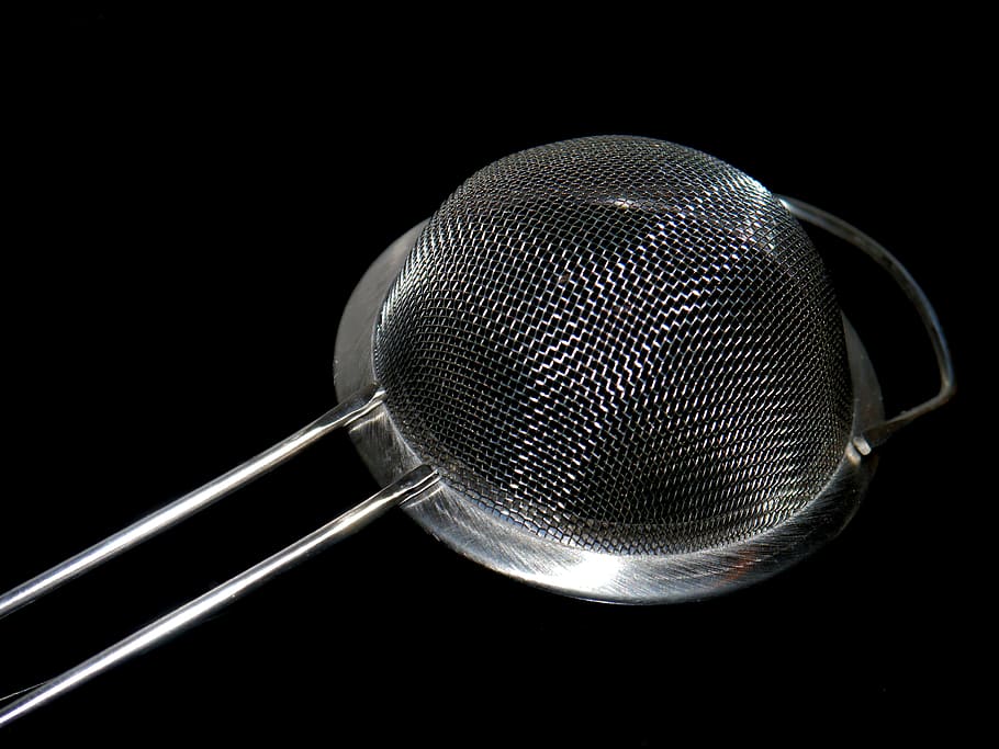 sieve, cook, silver, black, stainless steel, prepare, black background HD wallpaper