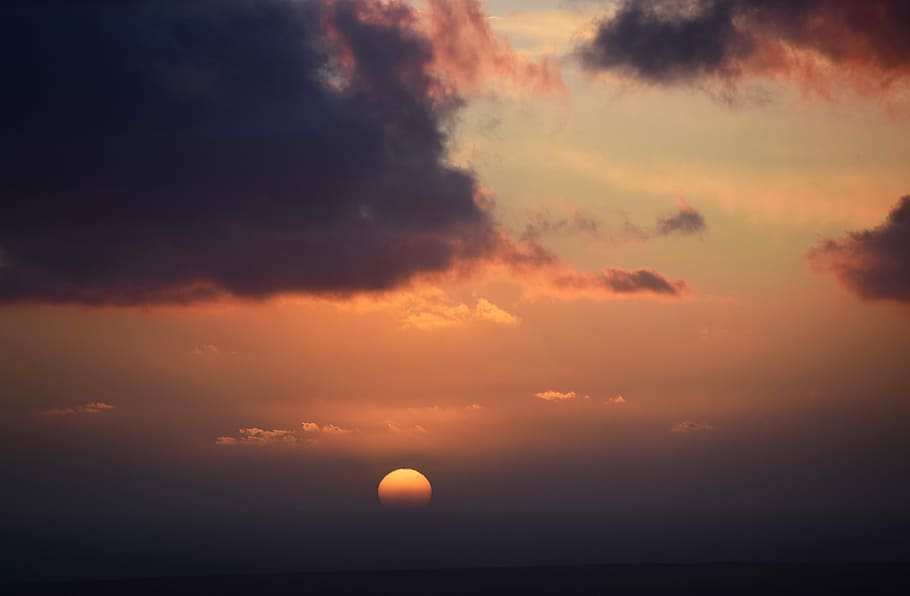 sunset photography, aerial photography of gray clouds and sun HD wallpaper
