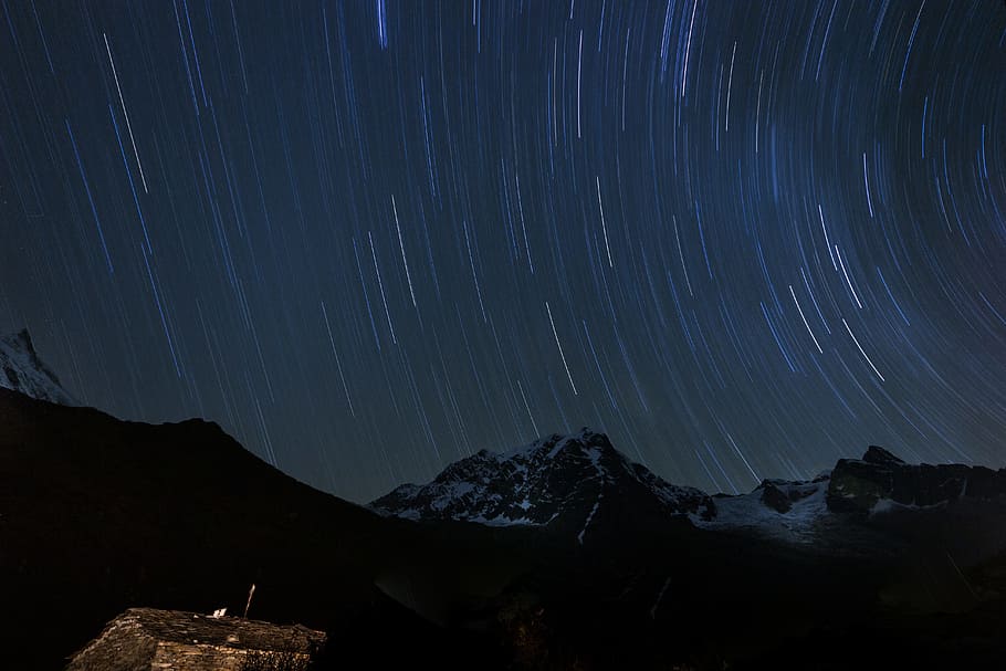 mountains under starry night, timelapse photo of sky, Nepal, Manaslu, HD wallpaper