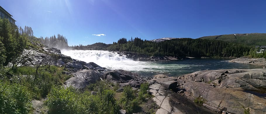 sunny, river, waterfall, rapids, summer, outdoor, scenics - nature HD wallpaper