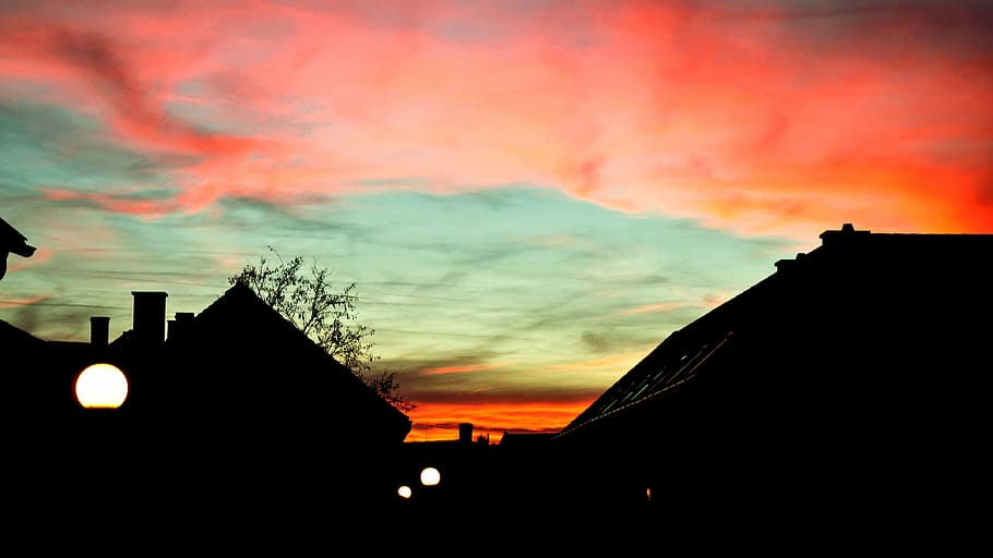 Sunset, Evening, Lights, silhouette, architecture, built structure HD wallpaper