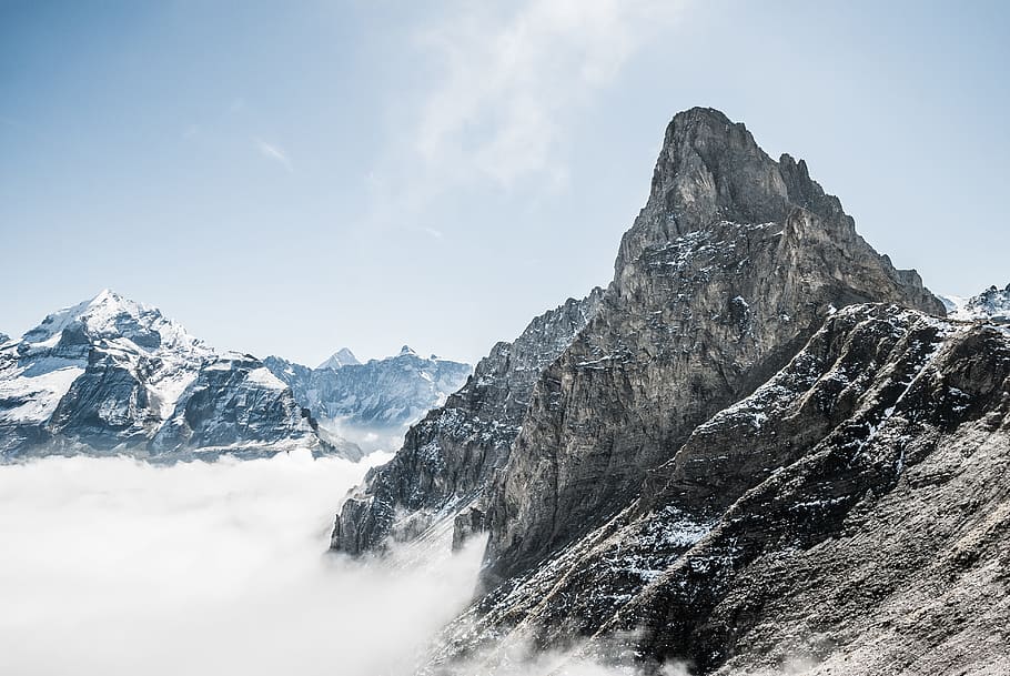 gray rock mountains at daytime, gray mountain, rocky mountain HD wallpaper