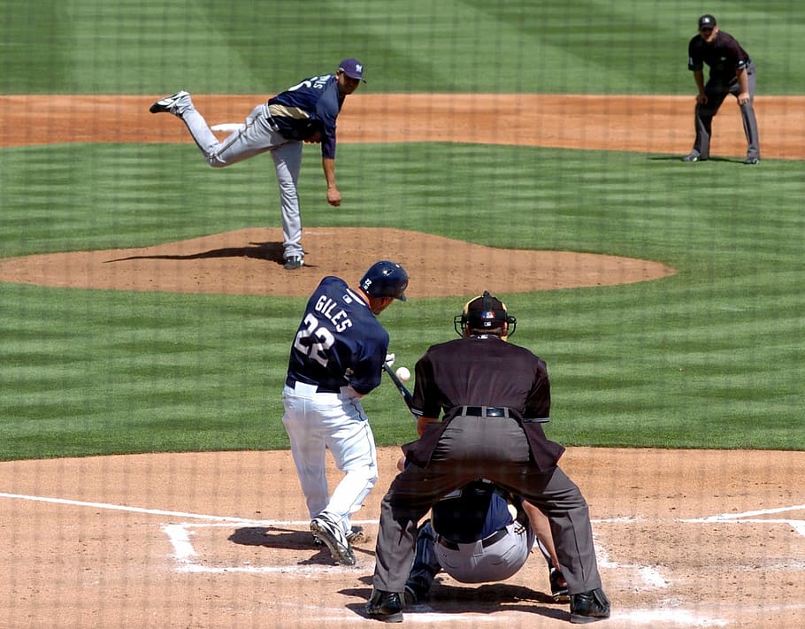 group of people playing baseball, batter, hitter, hitting, umpire HD wallpaper