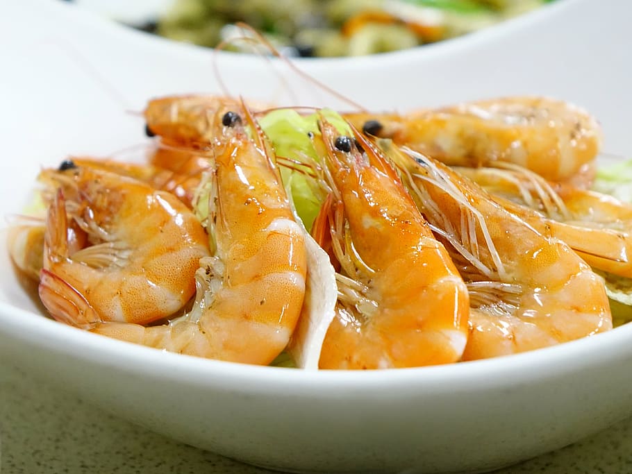 prawns, steamed, seafood, restaurant, fresh, chinese, shrimp, HD wallpaper