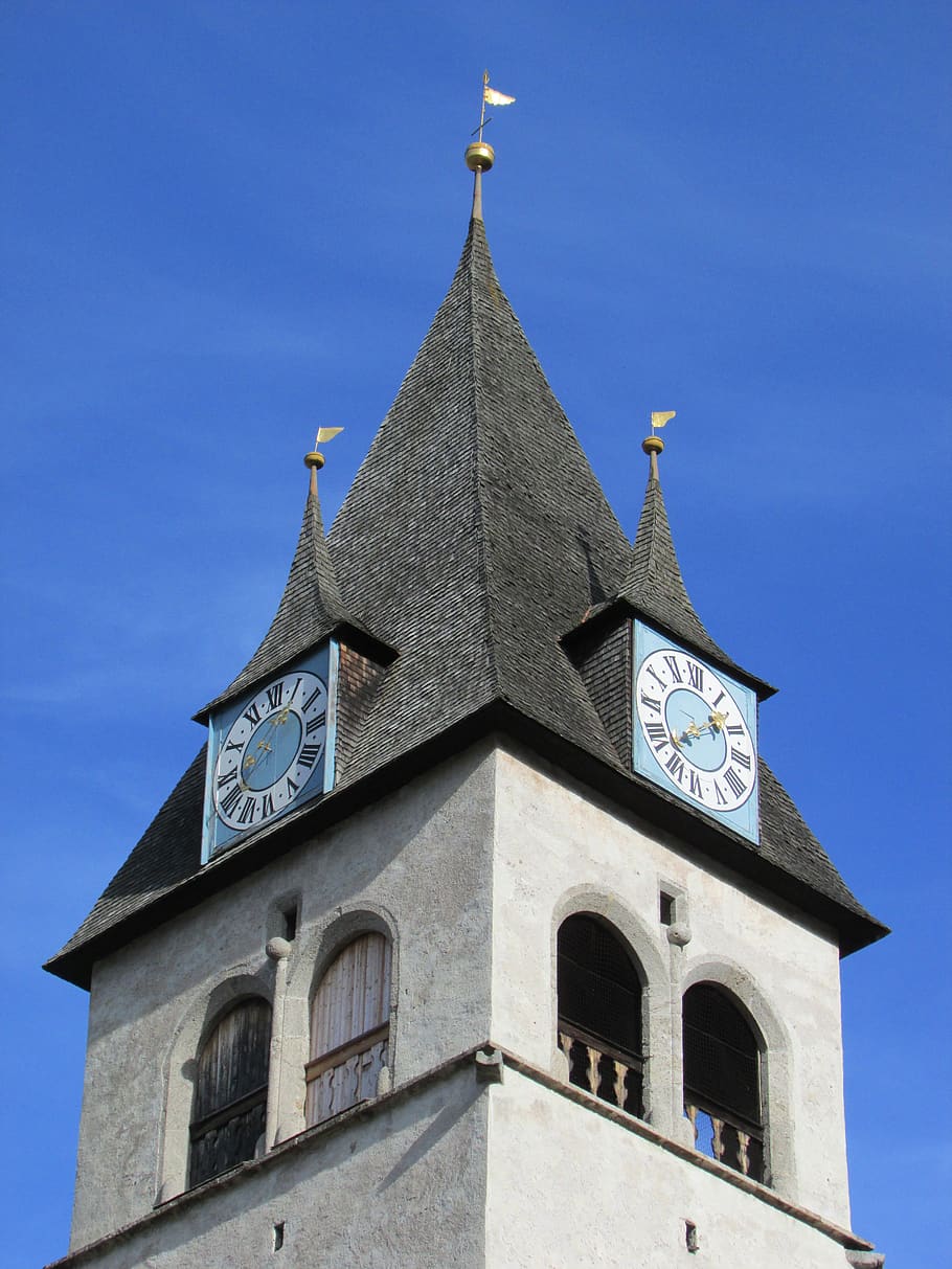 church, architecture, religion, sky, tower, kitzbühel, blue sky, HD wallpaper