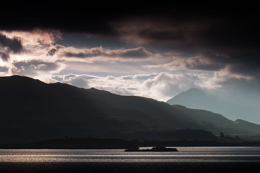 scenery of mountain hills, outer hebrides, coastline, scotland, HD wallpaper