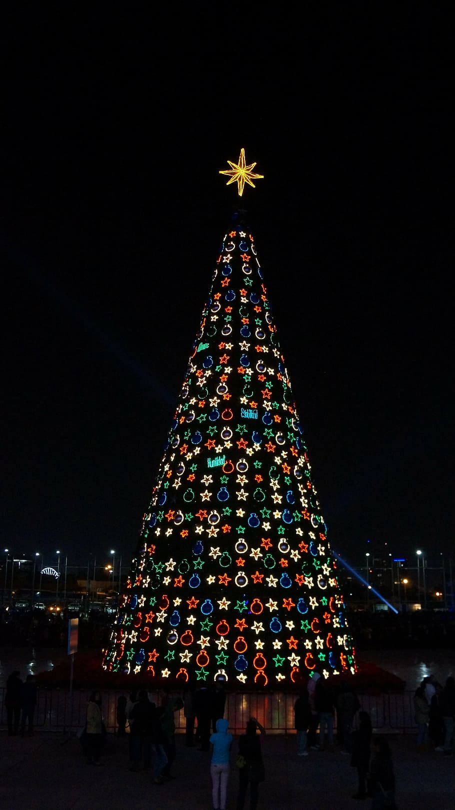 christmas, tree, lights, star, night, celebration, illuminated HD wallpaper