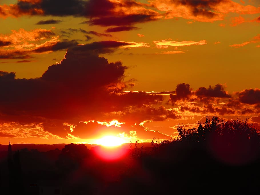 Eventide, Landscape, Sunset, orange sunset, dramatic sky, sunlight HD wallpaper