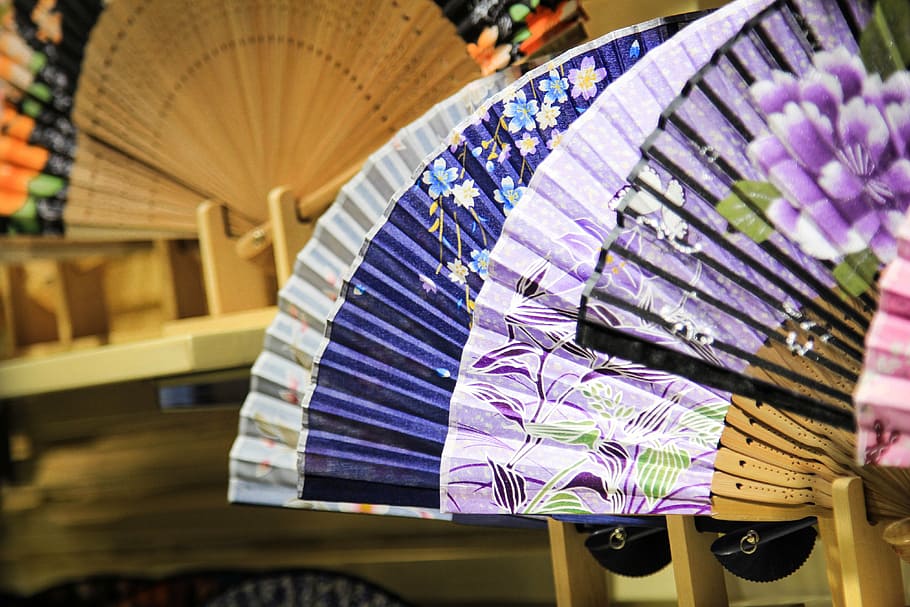closeup photo of assorted-color hand fans, china, pattern, china wind HD wallpaper