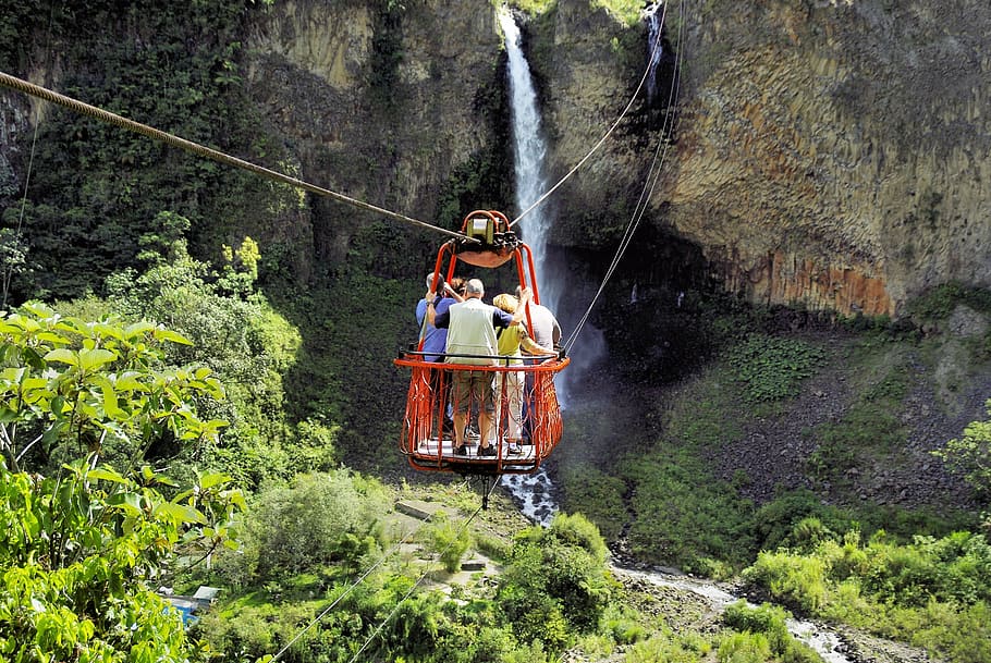 andes, cable car, rustic, cascade, plant, tree, nature, leisure activity HD wallpaper