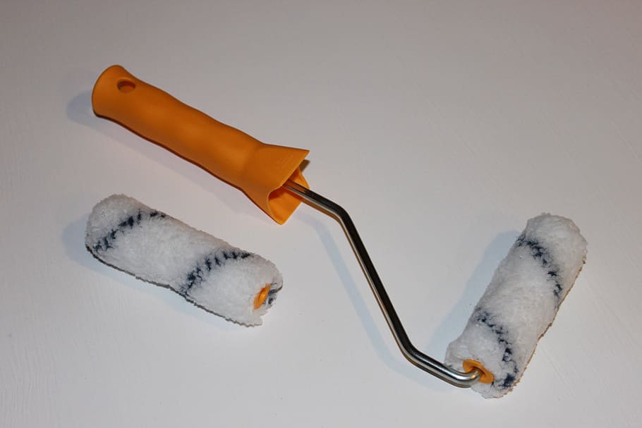 brush, paint, plastic, red, roller, set, wool, tools, studio shot HD wallpaper