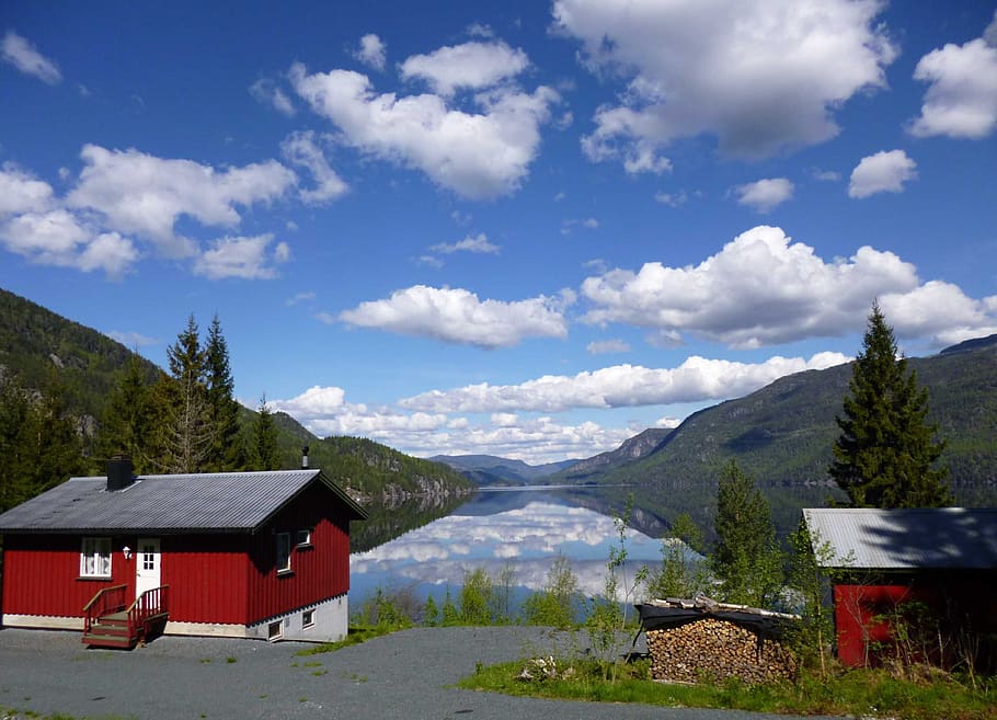 telemark canal, norway, view, mountain, sky, cloud - sky, architecture HD wallpaper
