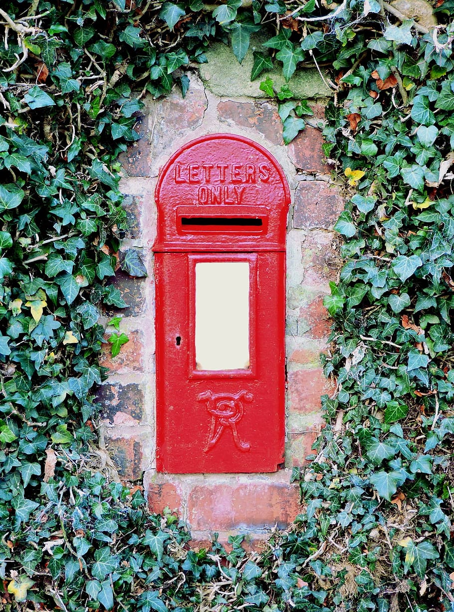 mailbox, postbox, red, royal mail, postcard, letter, message