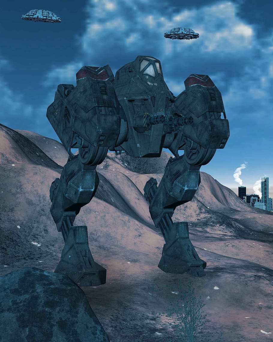 ufo, mech, attack, forward, futuristic, background, science fiction HD wallpaper